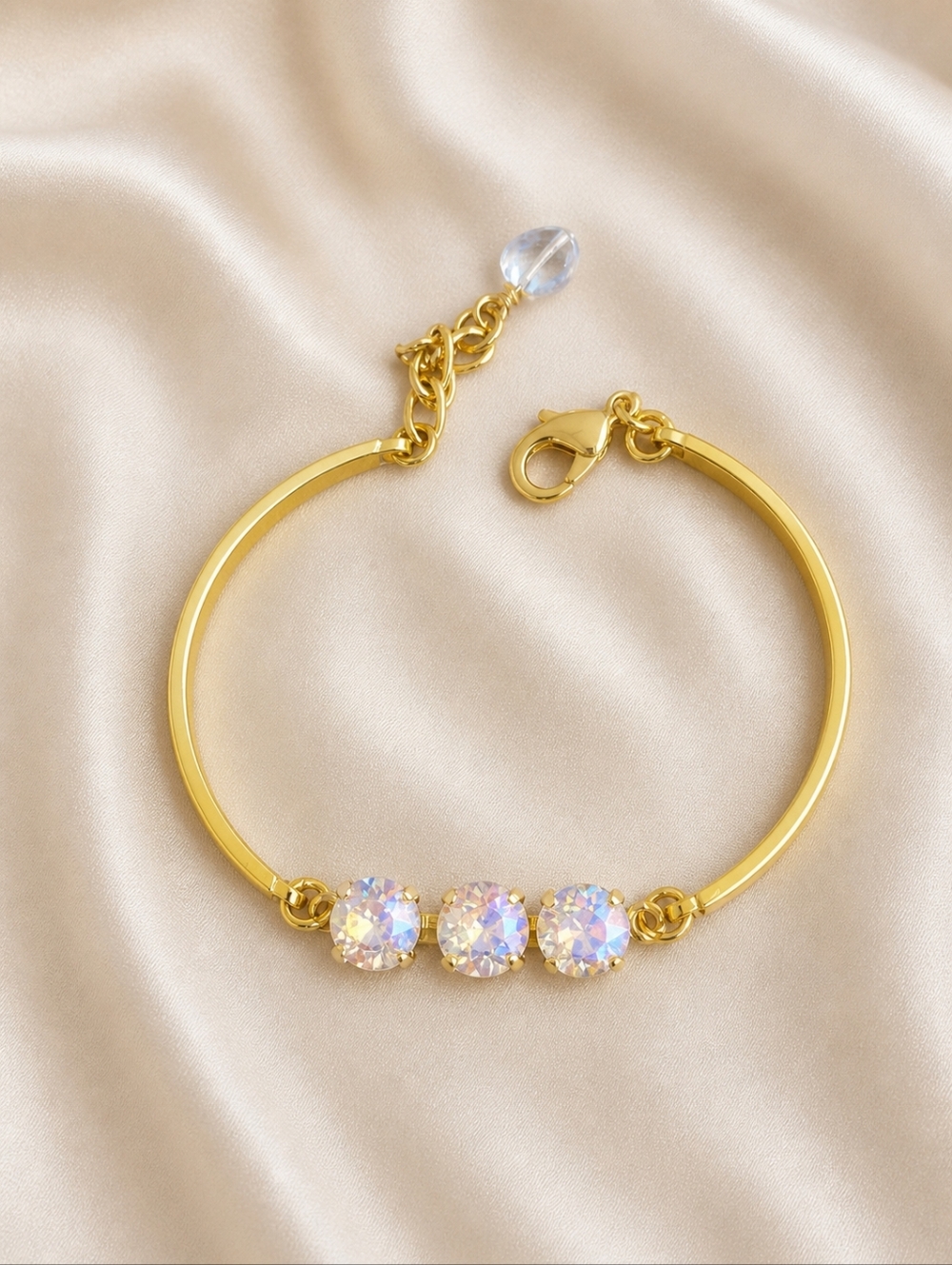 Gold Bar Bracelet with Three Golden Honey Crystals, Hand Crafted